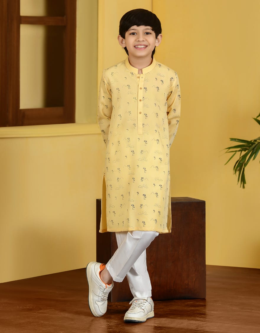 Pale Yellow Blended Kid's Kurta | Jck-S-46110