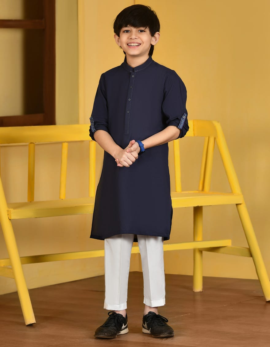 Midnight Blue Cotton Kid's Kurta | Jck-A-46113