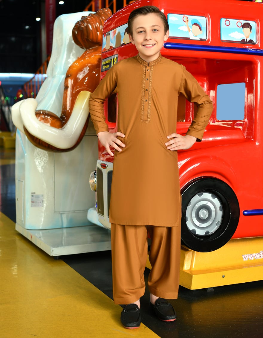 Mehndi Brown Blended Kid's Kameez Shalwar | Jcks-S-46118
