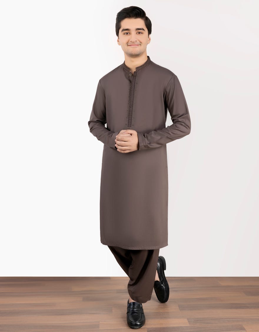 Mud Brown Polyester Teen Boy's Kameez Shalwar | Jtks-S-46127