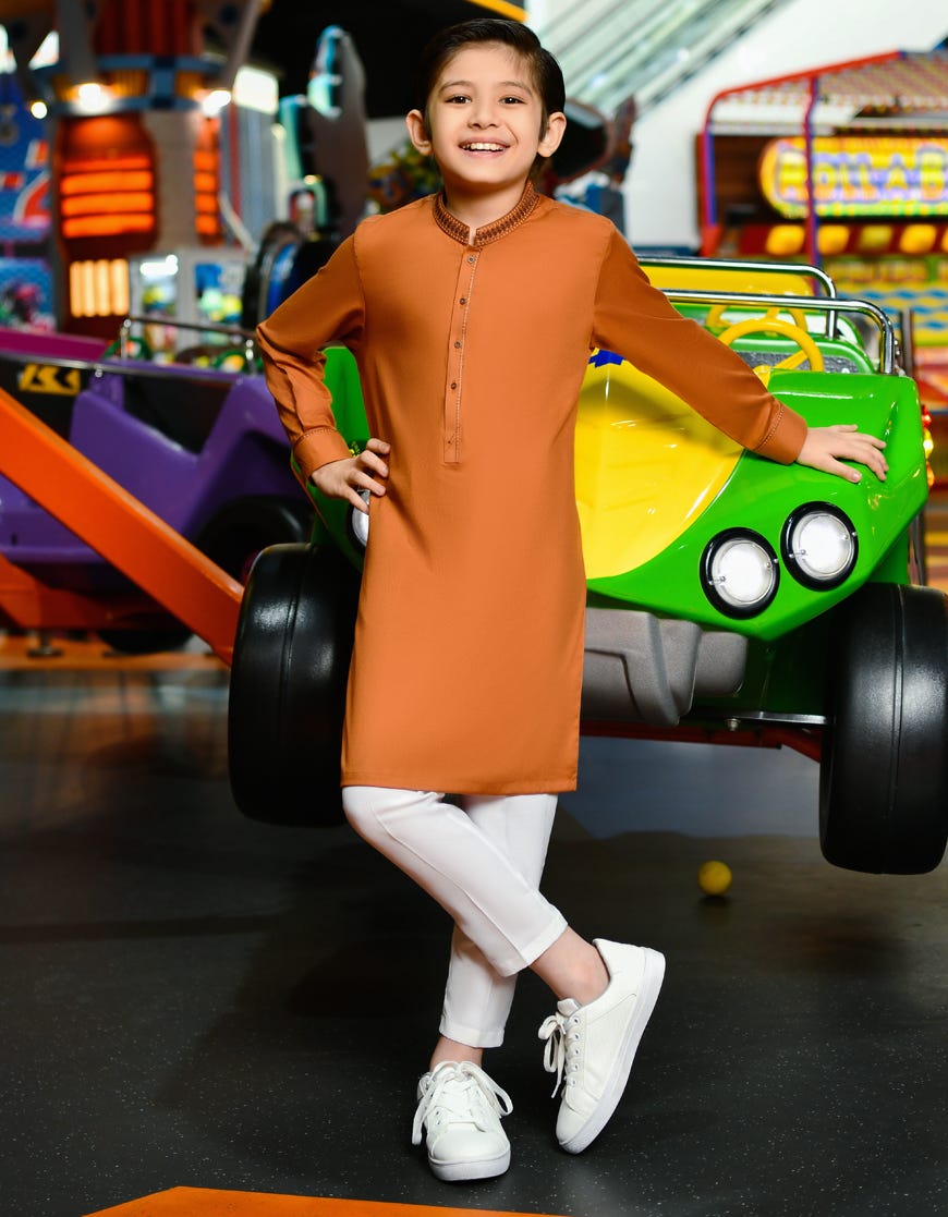 Orange Cotton Kid's Kurta | Jck-S-46132