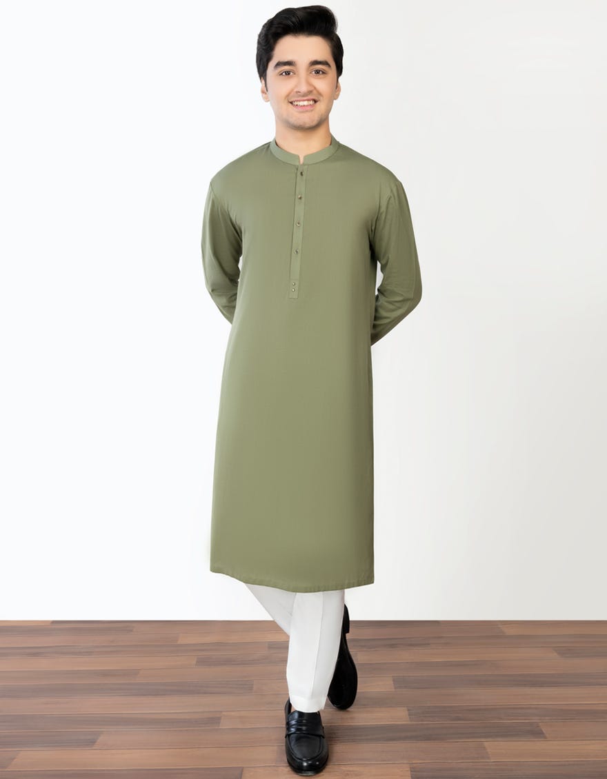 Green Cotton Teen Boy's Kurta | Jtk-A-46134