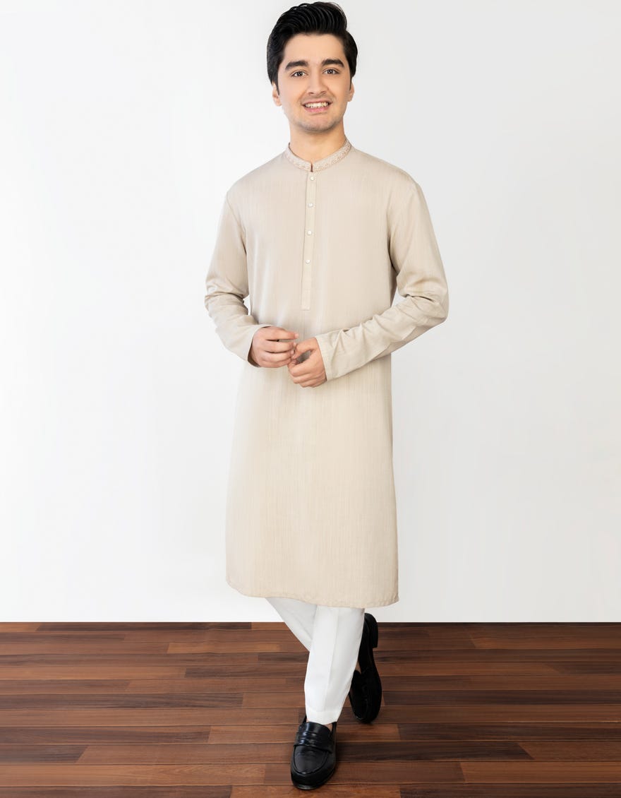 Fawn Blended Teen Boy's Kurta | Jtk-A-46135