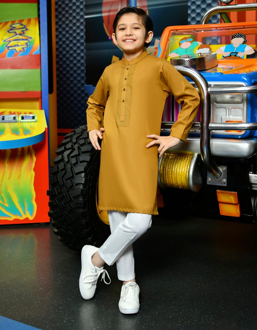 Ochre Cotton Kid's Kurta | Jck-S-46136