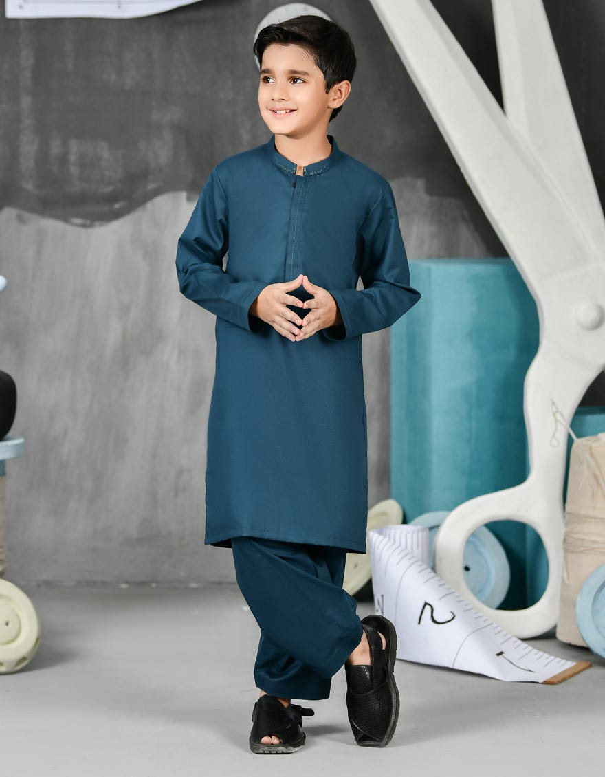 Bottle Green Cotton Kid's Kameez Shalwar | Jcks-S-46137