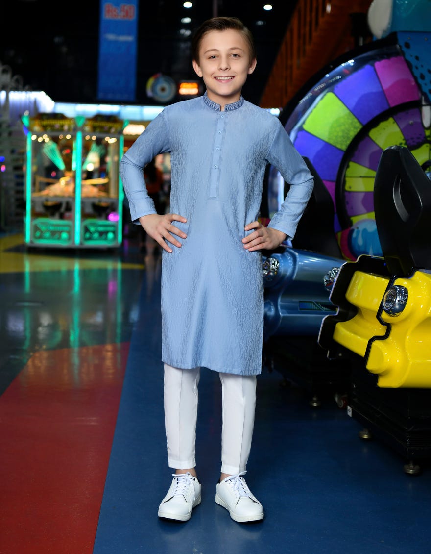 Light Blue Cotton Kid's Kurta | Jck-S-46140