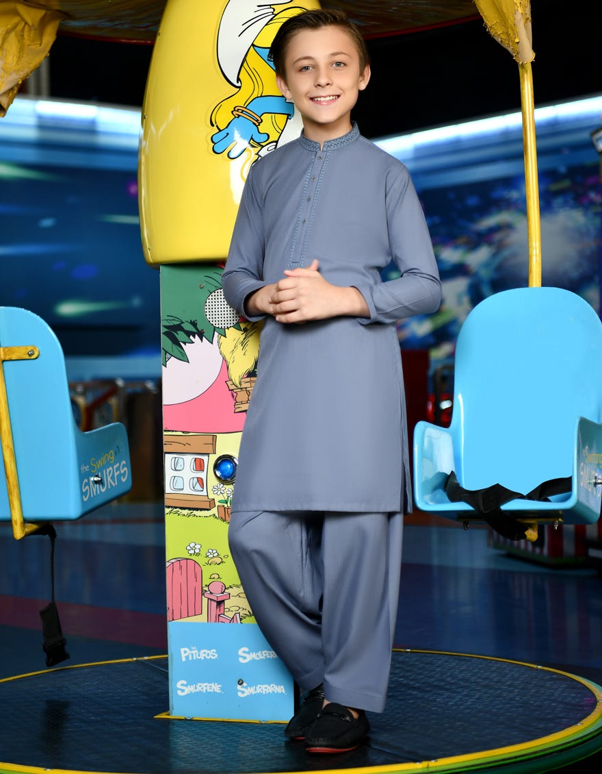 Dull Grey Blended Kid's Kameez Shalwar | Jcks-A-46144