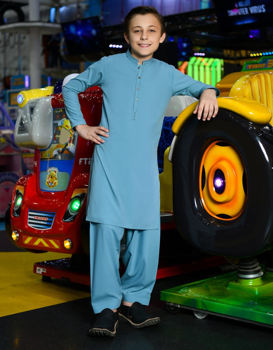 Pale Blue Blended Kid's Kameez Shalwar | Jcks-S-46146