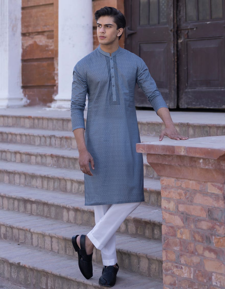 Grey Cotton Teen Boy's Kurta | Jtk-S-46147