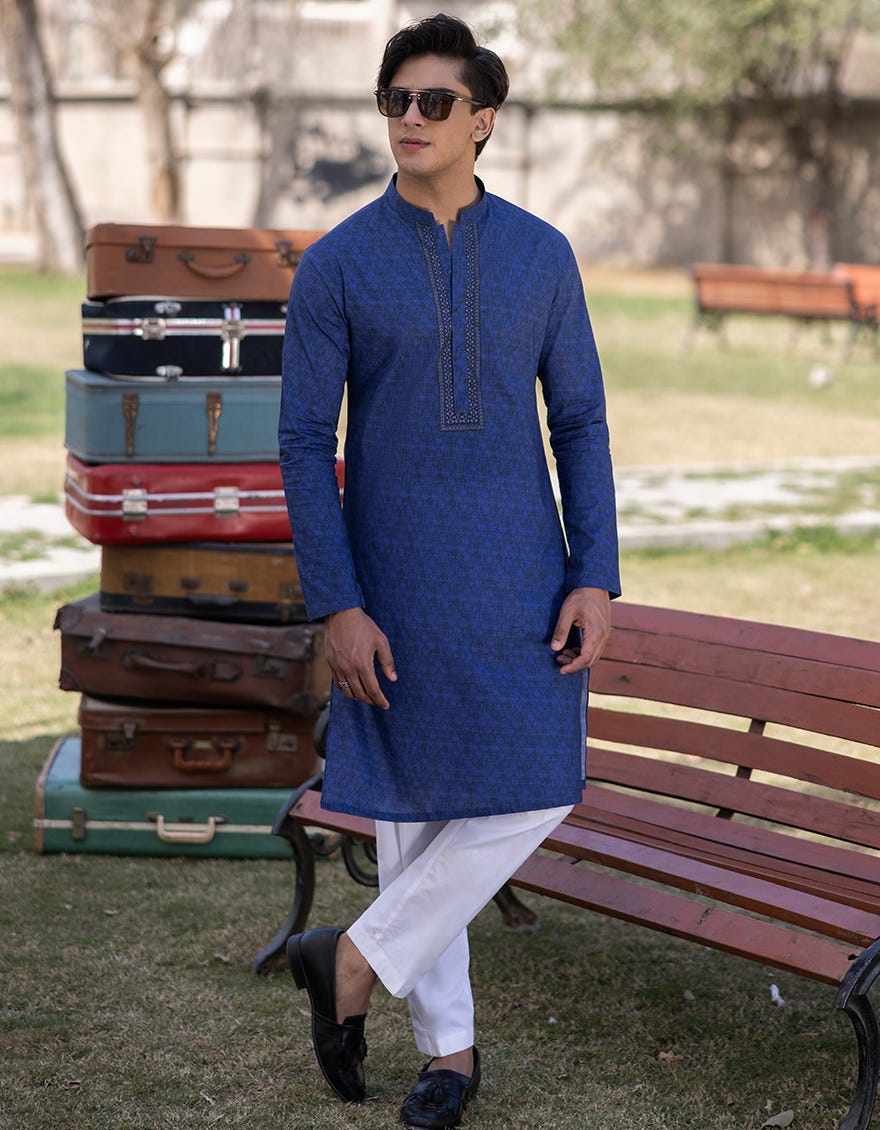Blue Cotton Teen Boy's Kurta | Jtk-S-46148