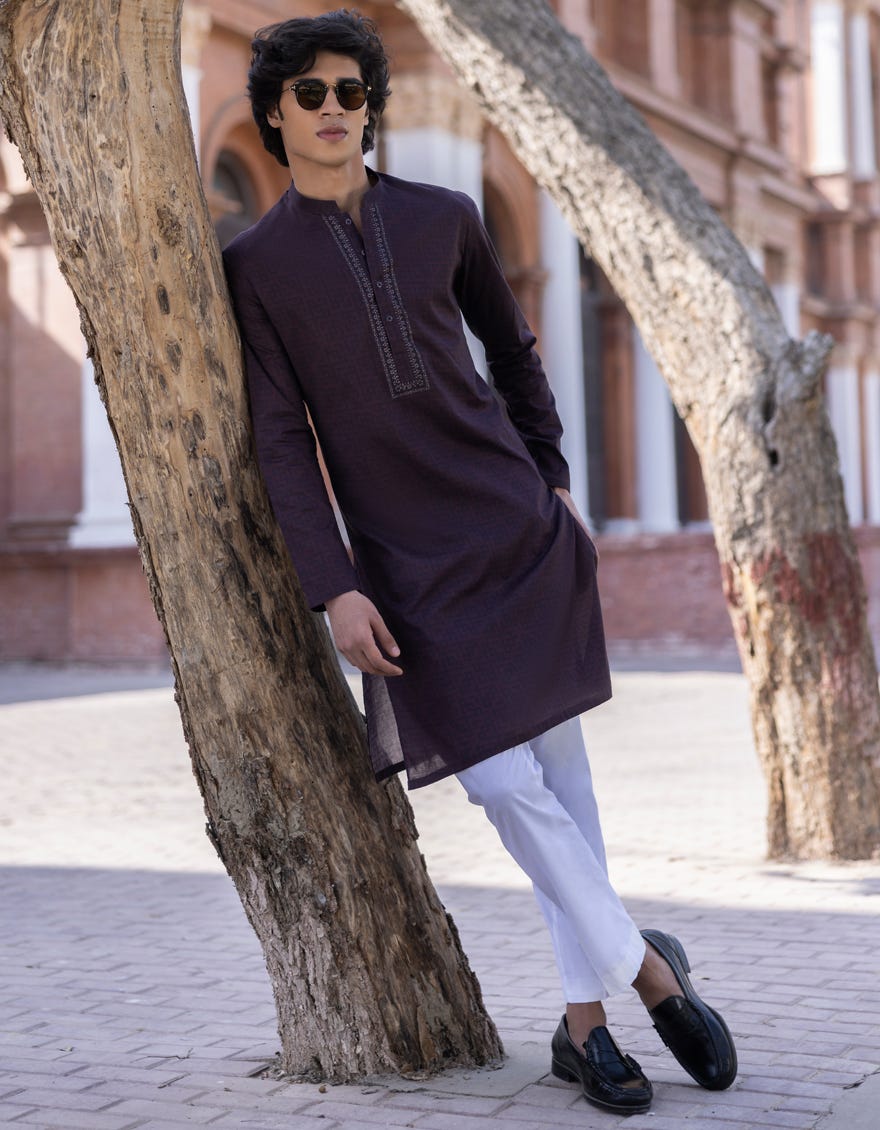 Maroon Cotton Teen Boy's Kurta | Jtk-S-46149