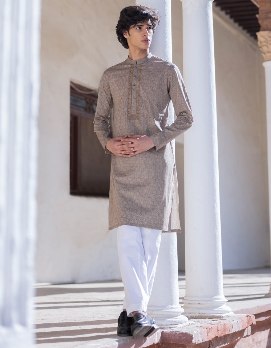Beige Cotton Teen Boy's Kurta | Jtk-S-46150