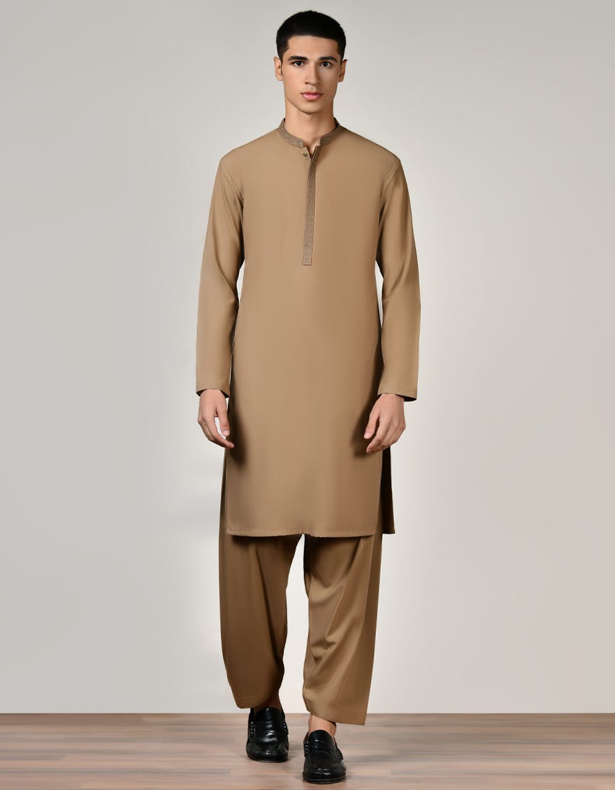 Brown Blended Teen Boy's Kameez Shalwar | Jtks-S-46155