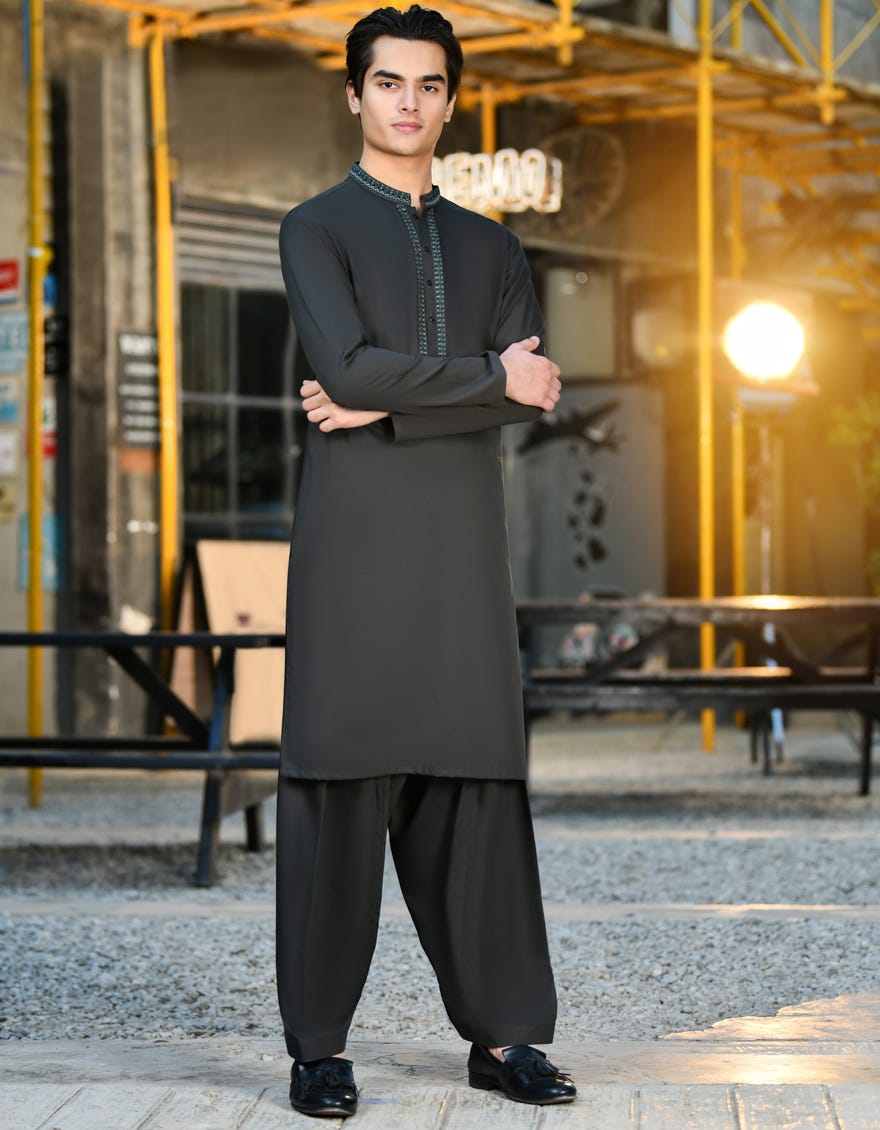 Dull Green Blended Teen Boy's Kameez Shalwar | Jtks-A-46158