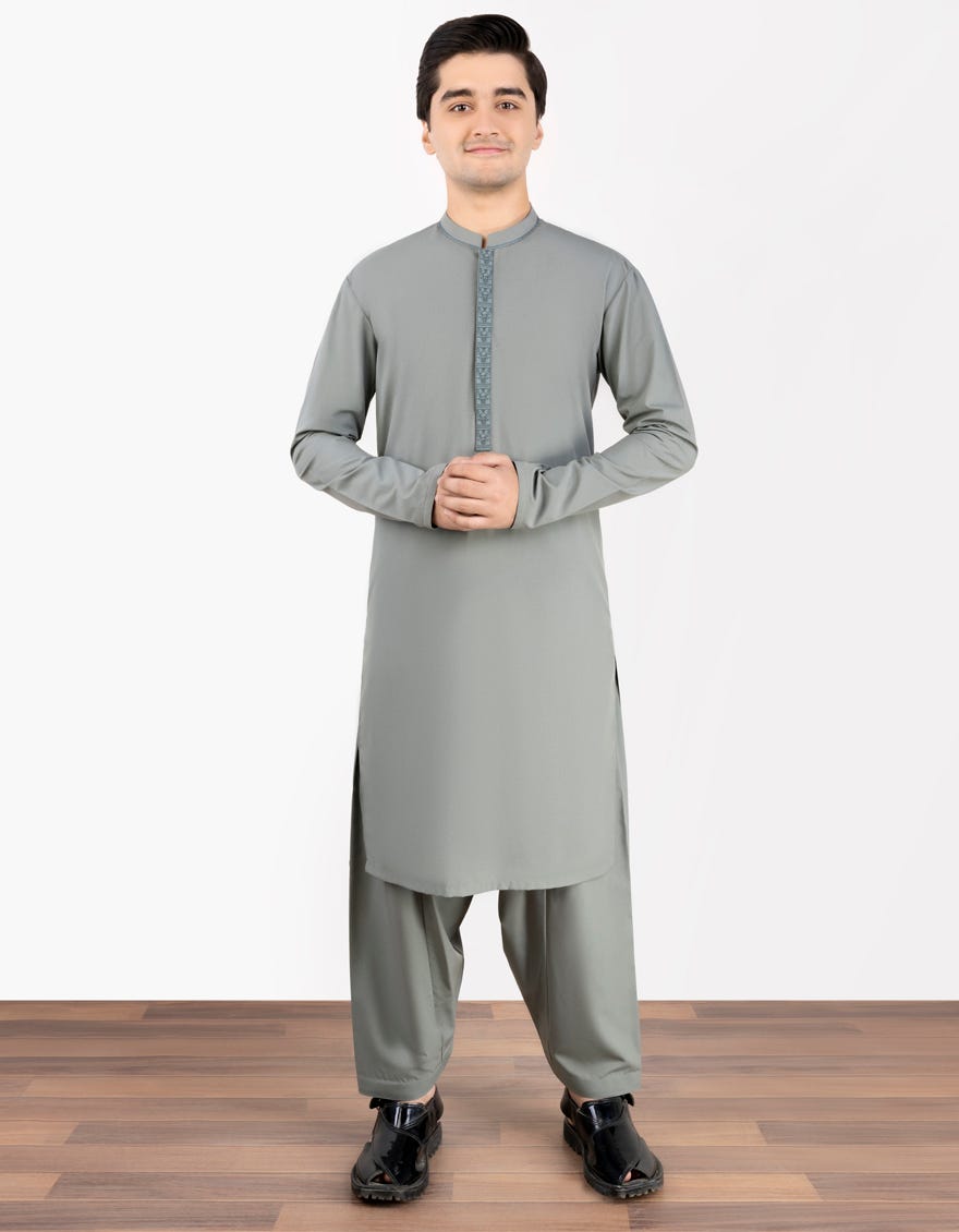 Dark Jade Blended Teen Boy's Kameez Shalwar | Jtks-S-46161