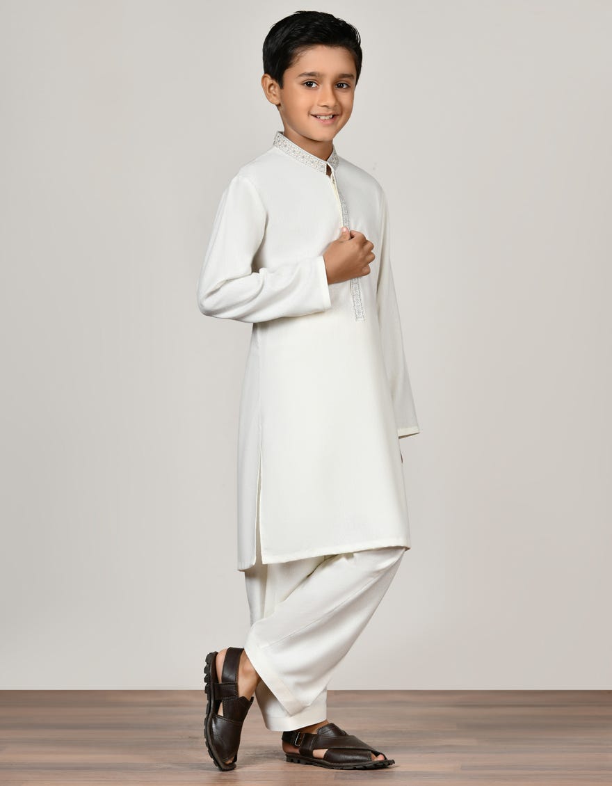 Ivory Blended Kid's Kameez Shalwar | Jcks-S-46168