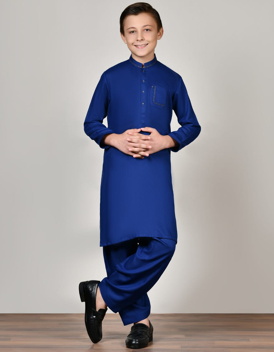 Blue Blended Kid's Kameez Shalwar | Jcks-S-46171