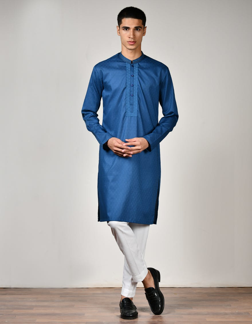 Blue Cotton Teen Boy's Kurta | Jtk-S-46180