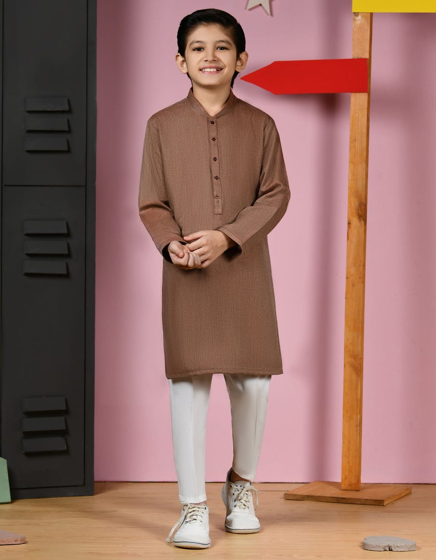 Brown Blended Kid's Kurta | Jck-W-46187