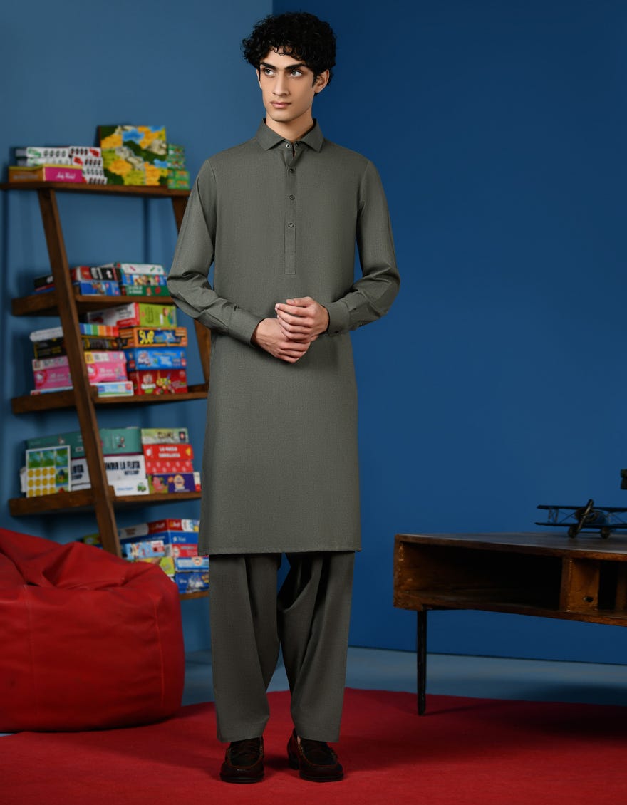 Kahi Green Blended Teen Boy's Kameez Shalwar | Jtks-W-46190