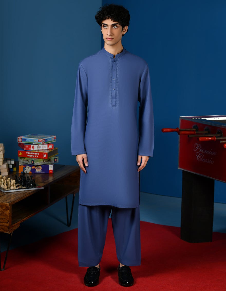 Blue Blended Teen Boy's Kameez Shalwar | Jtks-A-46191