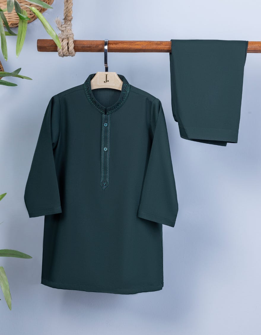 Forest Green Blended Kameez Shalwar | Jjiks-A-46192