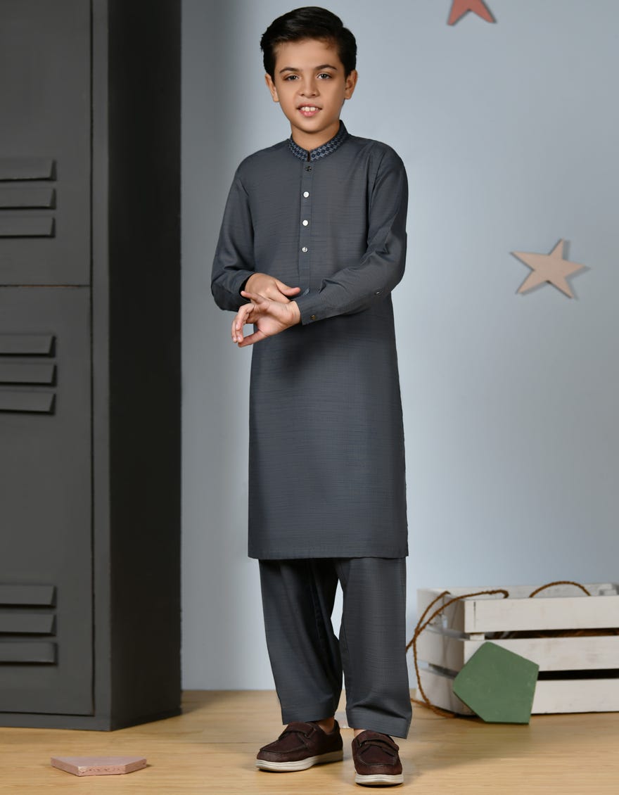 Grey Blended Kid's Kameez Shalwar | Jcks-W-46197