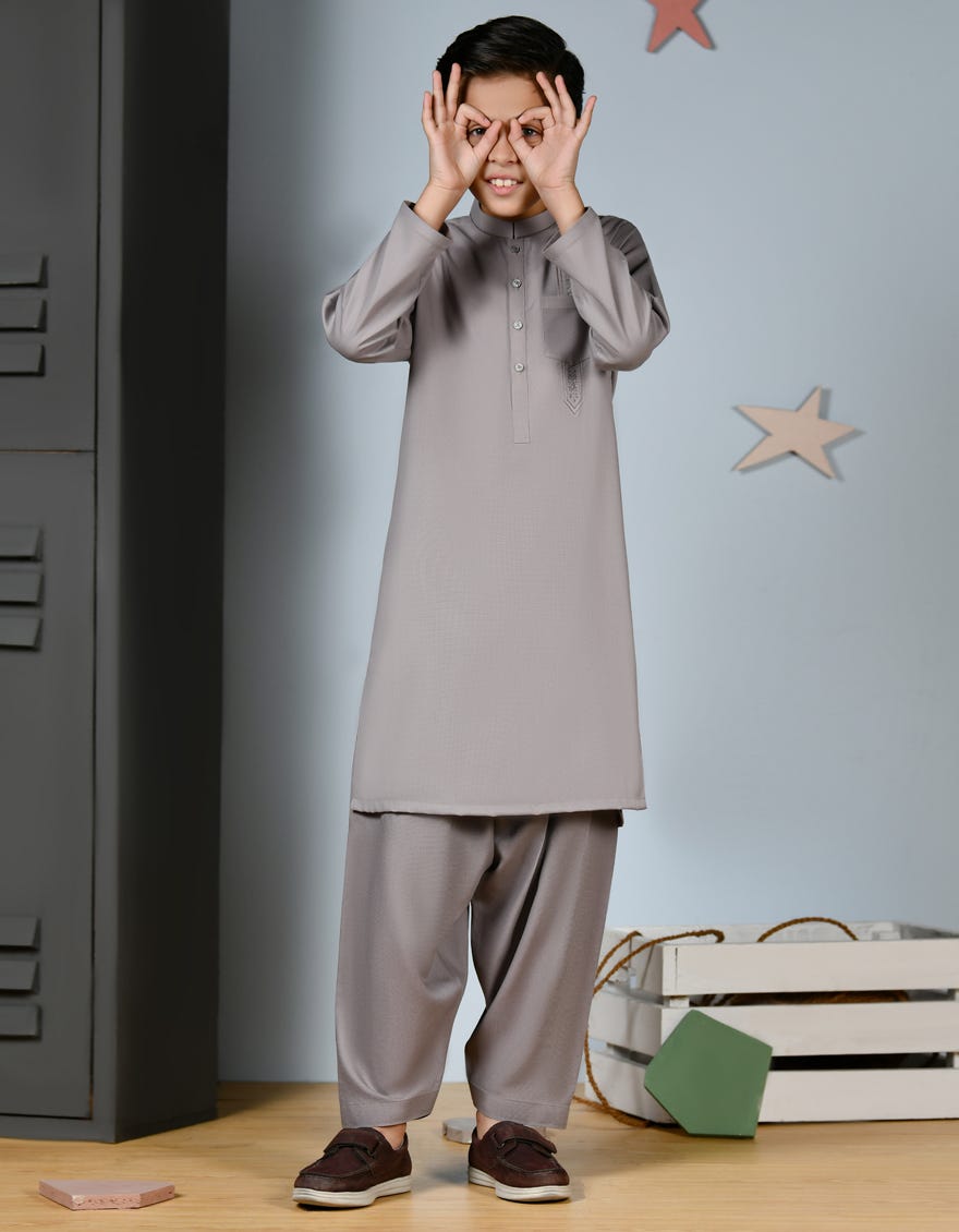 Taupe Blended Kid's Kameez Shalwar | Jcks-A-46200