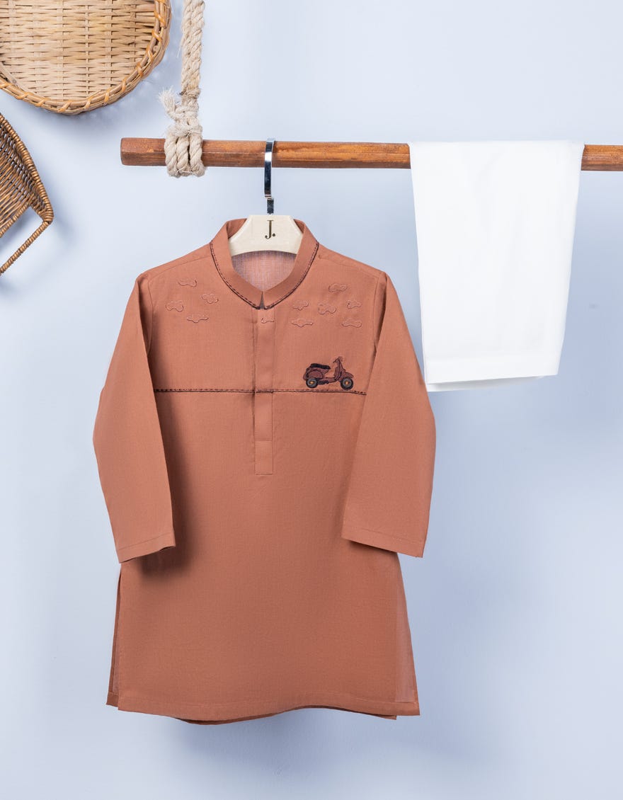 Rust Cotton Kameez Shalwar | Jjiks-S-46203