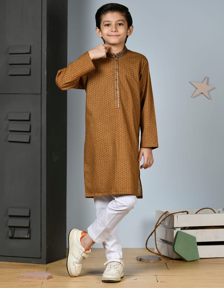Brown Slub Kid's Kurta | Jck-W-46208