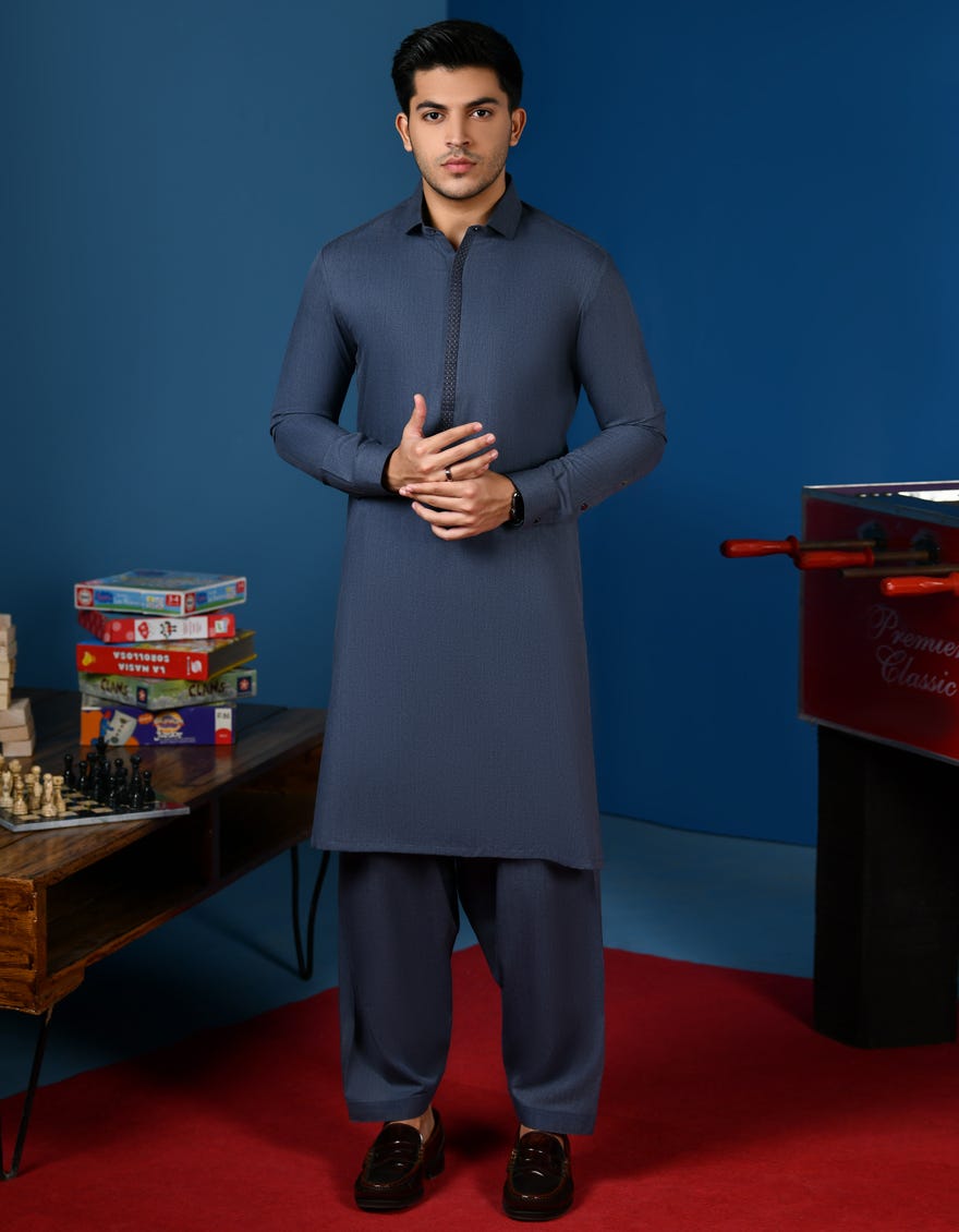 Pigeon Blue Blended Teen Boy's Kameez Shalwar | Jtks-S-46212
