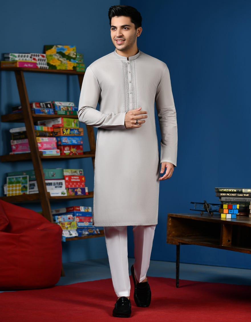 Grey Cotton Teen Boy's Kurta | Jtk-A-46213