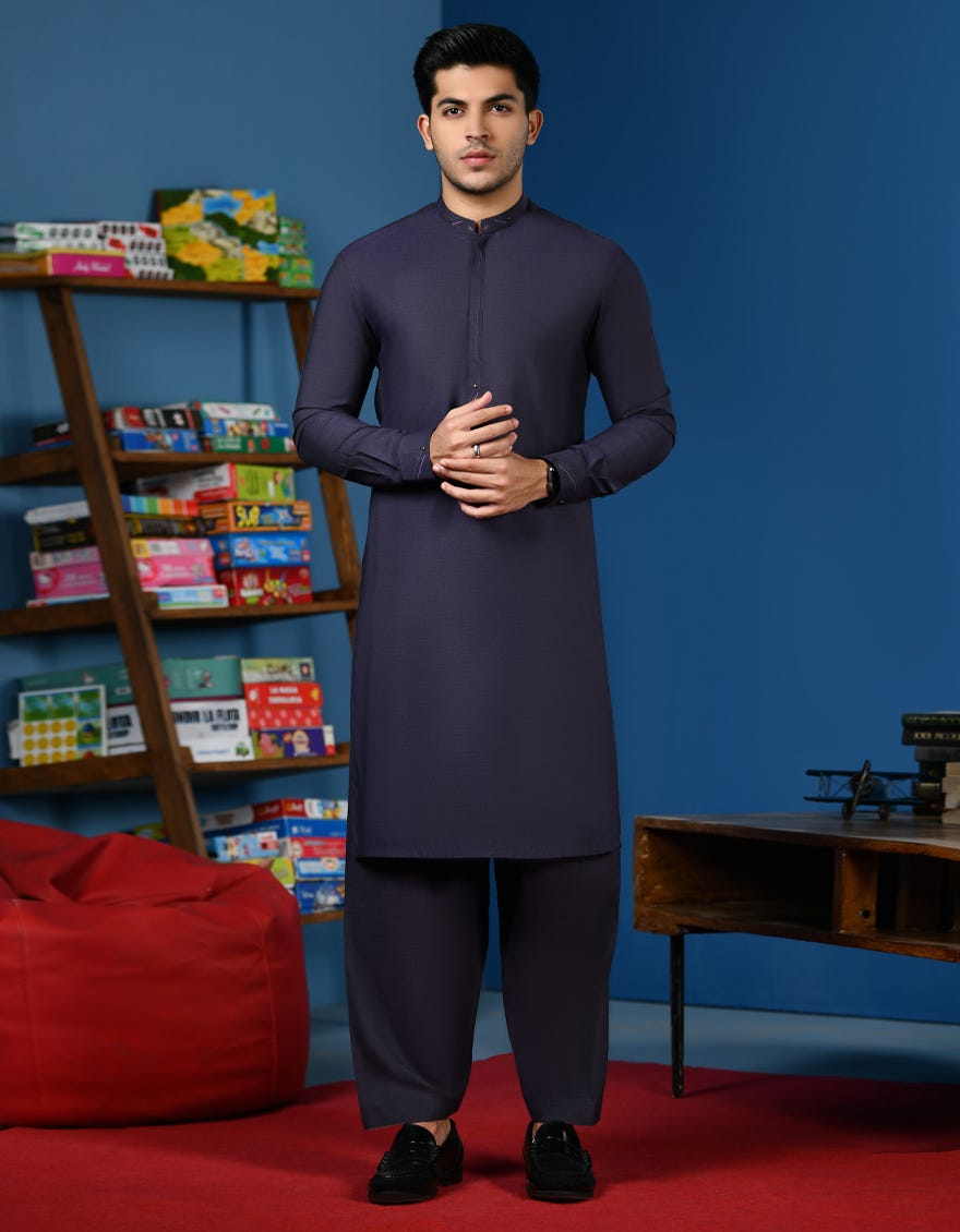 Purple Polyester Teen Boy's Kameez Shalwar | Jtks-A-46216
