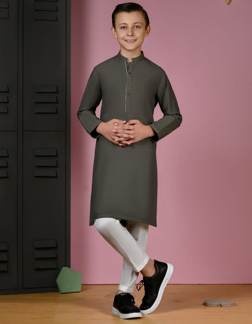 Green Cotton Kid's Kurta | Jck-W-46224