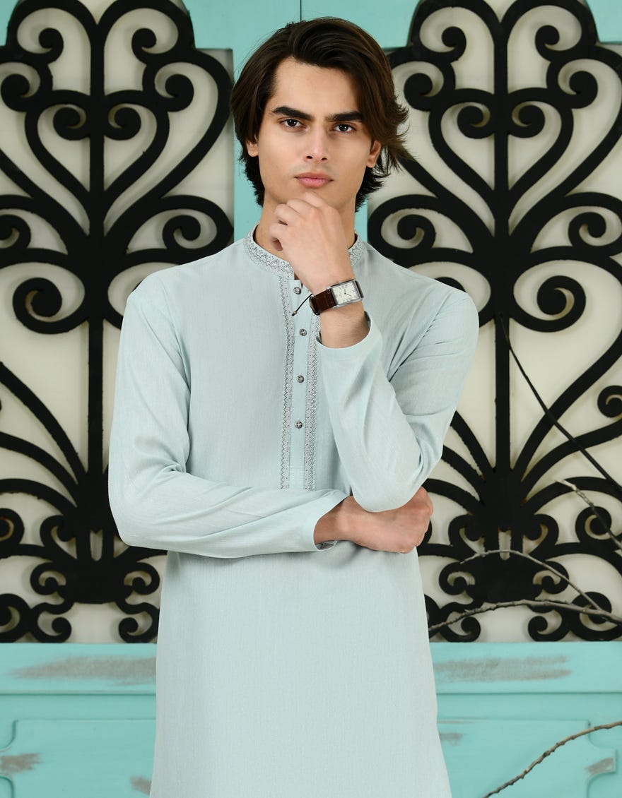POWDER GRN BLENDED KAMEEZ SHALWAR | JTKS-S-46225
