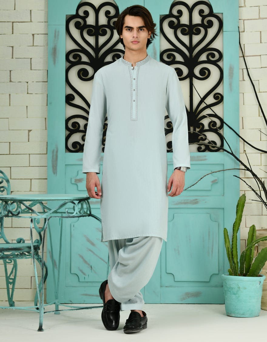 Powder Grn Blended Teen Boy's Kameez Shalwar | Jtks-S-46225