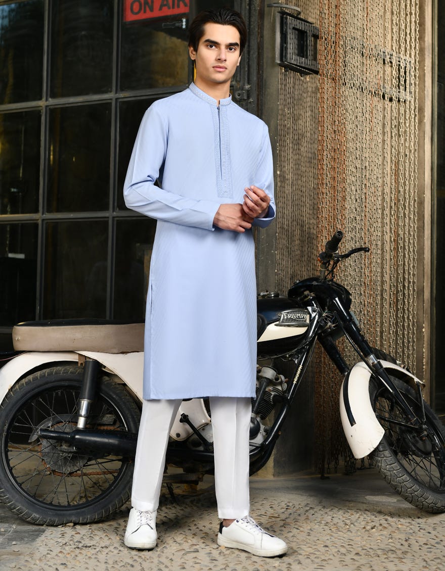 Blue Blended Teen Boy's Kurta | Jtk-S-46238