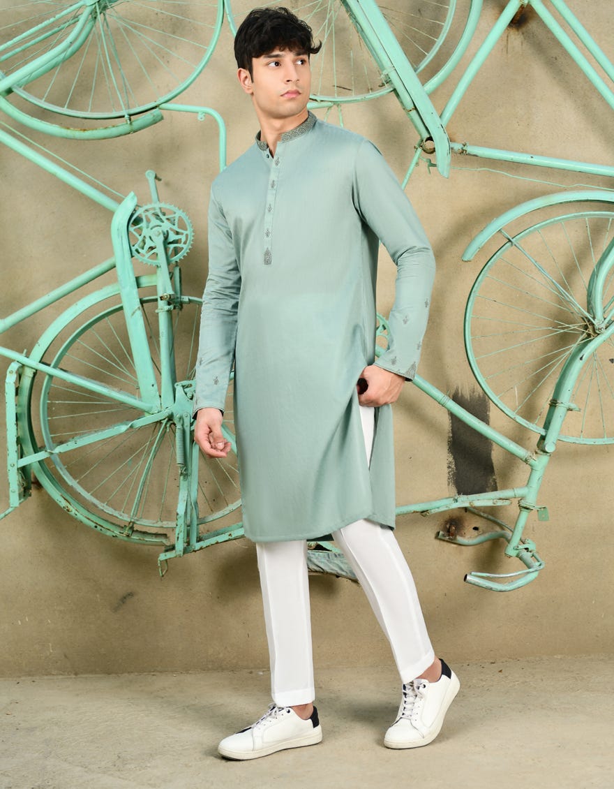 GREEN COTTON KURTA | JTK-S-46239