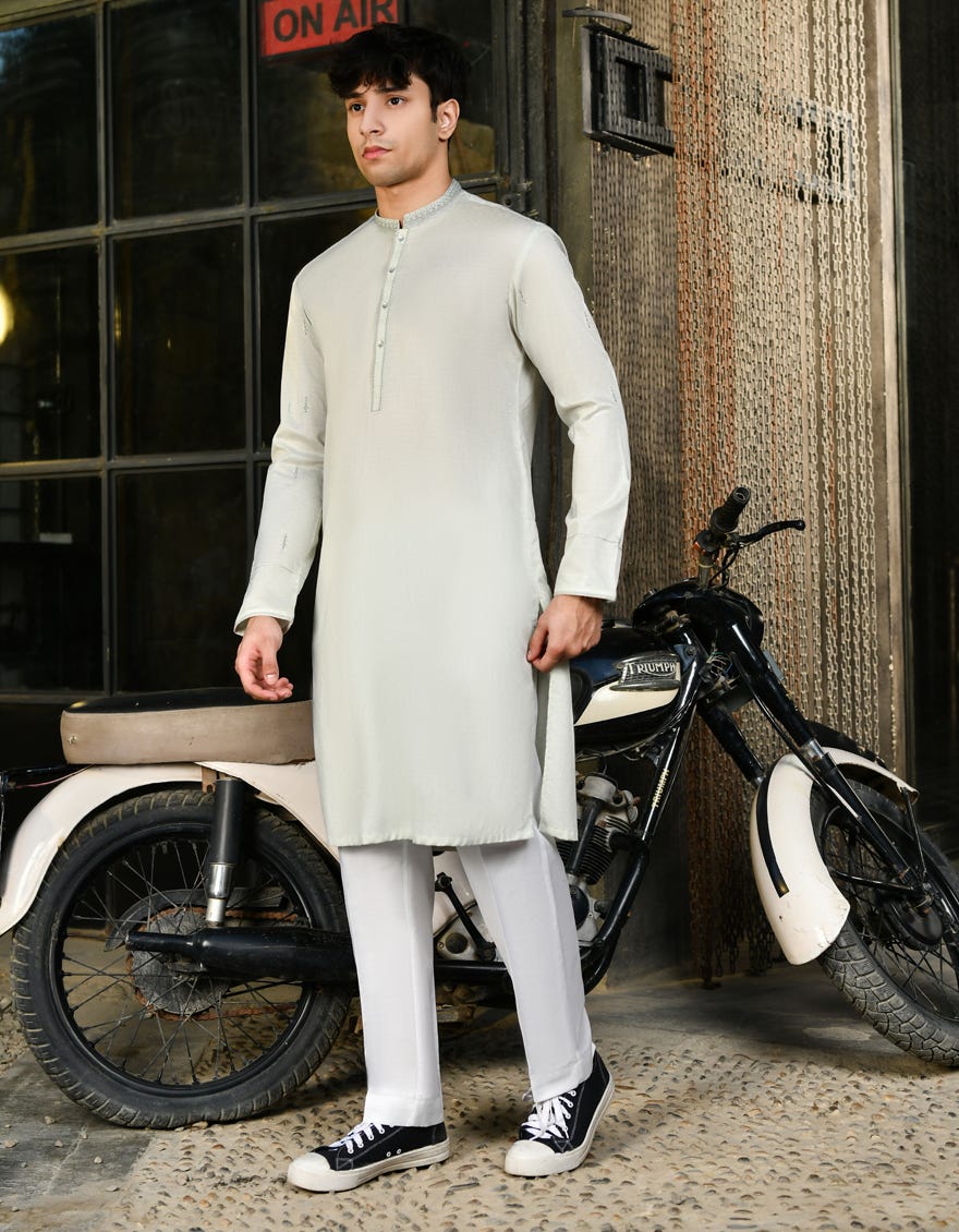 Light Green Cotton Teen Boy's Kurta | Jtk-S-46240