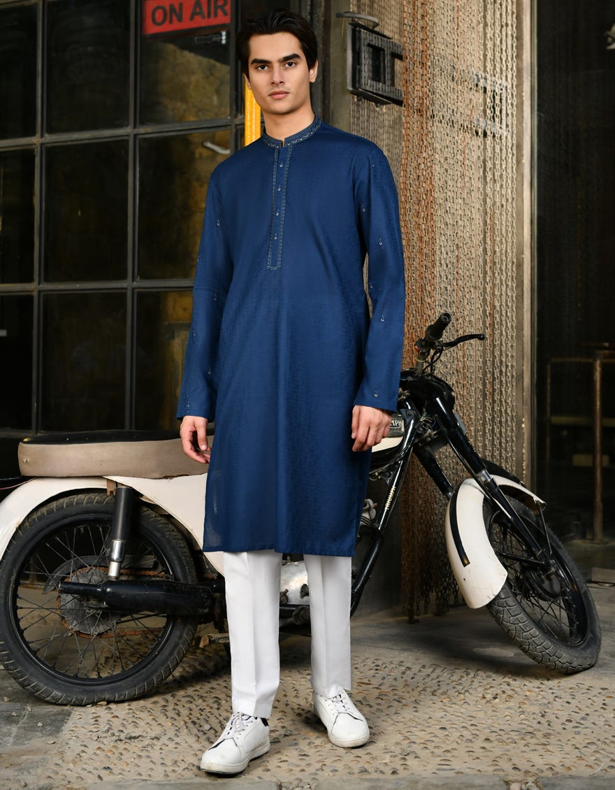Dull Blue Cotton Teen Boy's Kurta | Jtk-S-46248