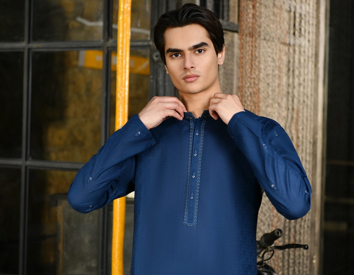 DULL BLUE COTTON KURTA | JTK-S-46248