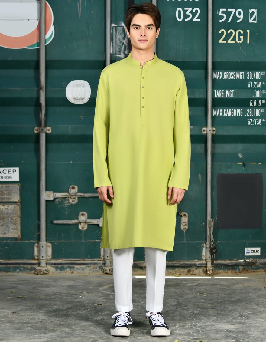 Lemon-Green Cotton Teen Boy's Kurta | Jtk-S-46250