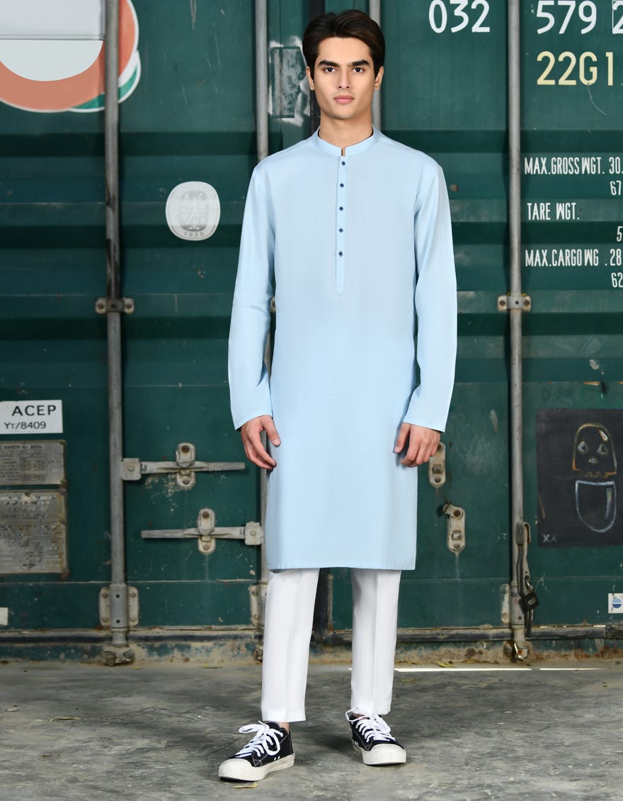 Sky Blue Cotton Teen Boy's Kurta | Jtk-A-46252