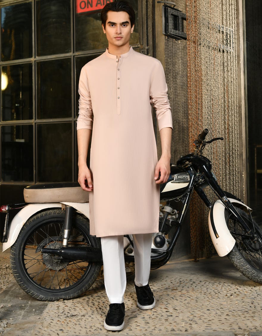 Peach Cotton Teen Boy's Kurta | Jtk-S-46253