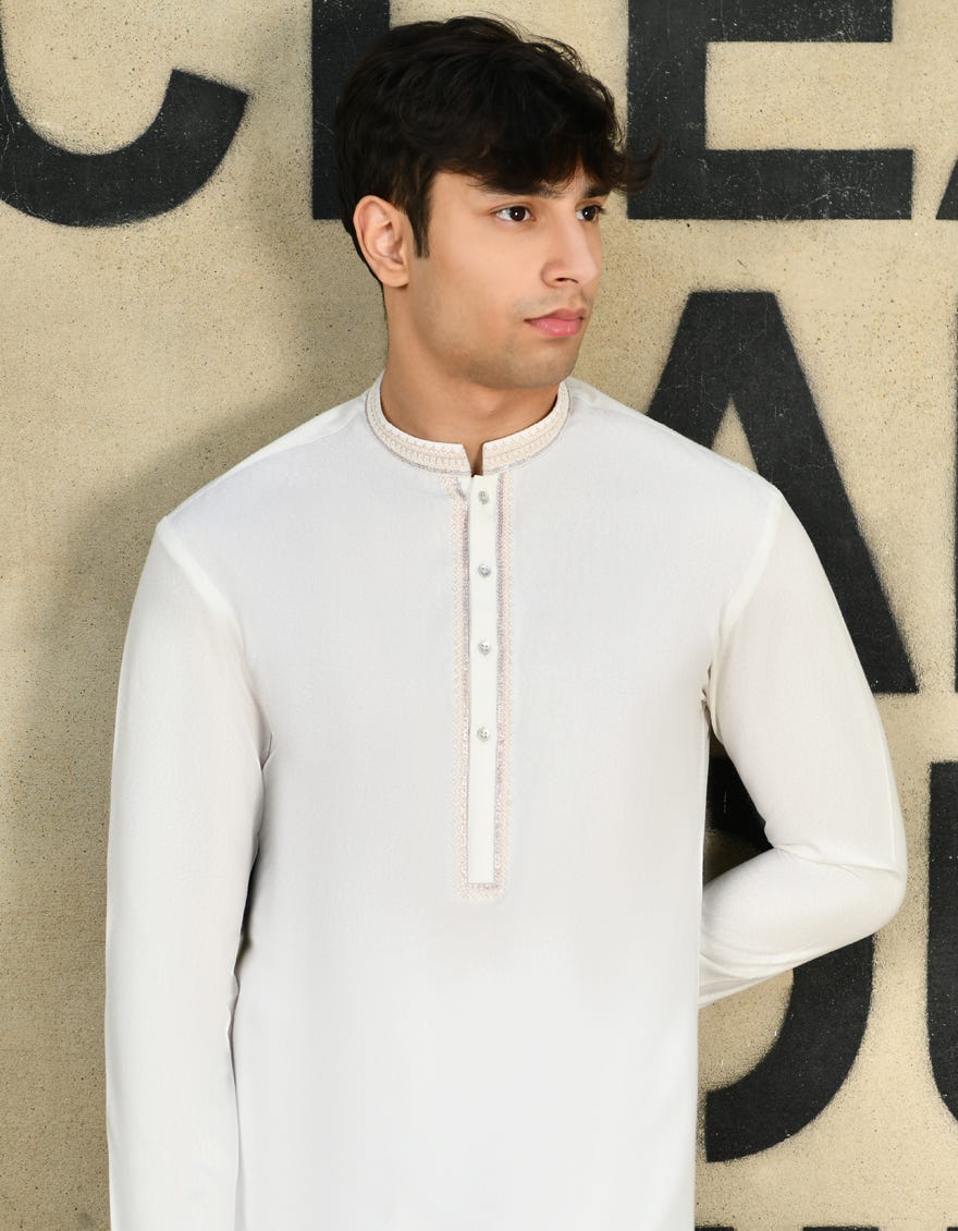 WHITE BLENDED KAMEEZ SHALWAR | JTKS-A-46260
