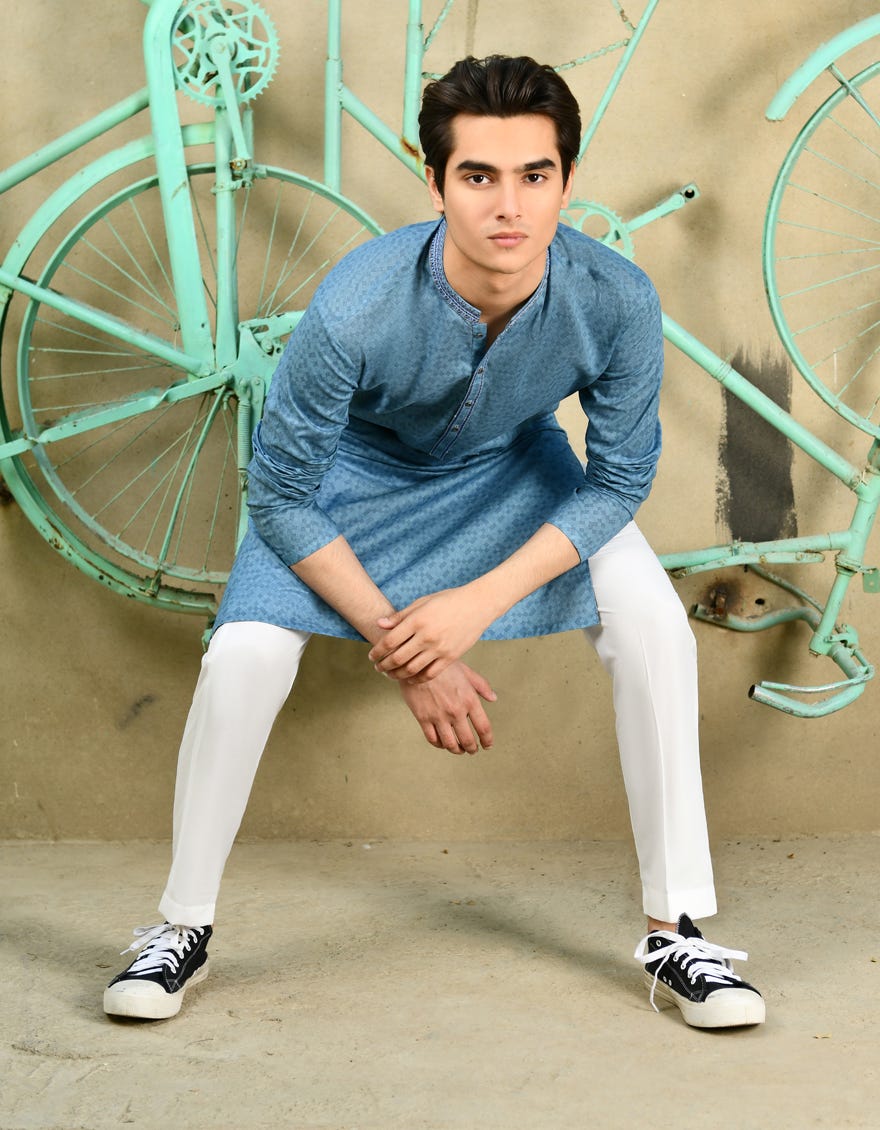 Light Blue Cotton Teen Boy's Kurta | Jtk-S-46262