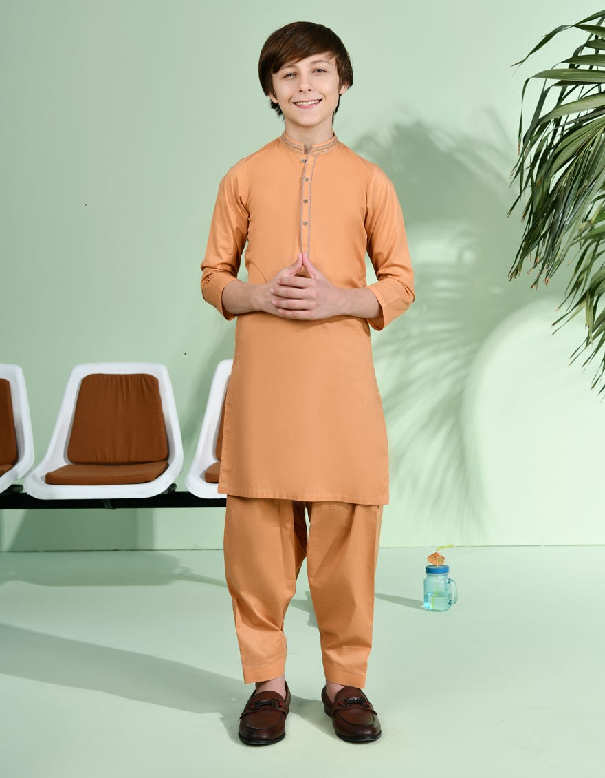 Orange Cotton Kid's Kameez Shalwar | Jcks-S-46268