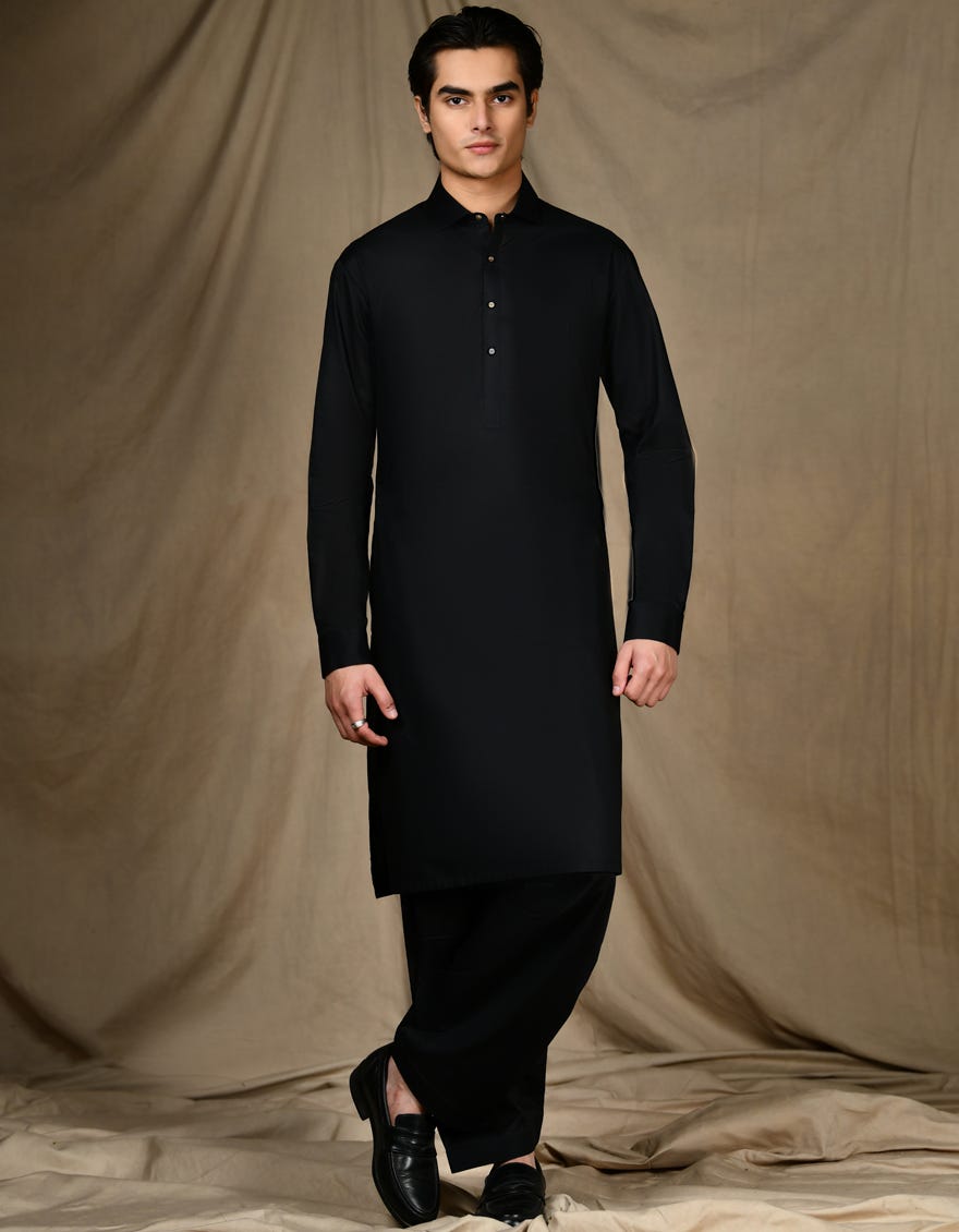 BLACK COTTON KAMEEZ SHALWAR | JTKS-S-46269