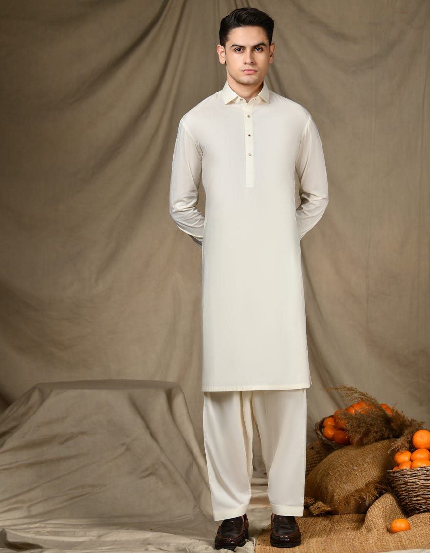 Ivory Cotton Teen Boy's Kameez Shalwar | Jtks-S-46270