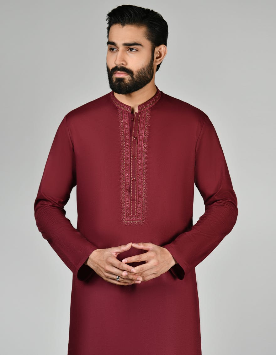 Maroon Cotton Men's Kurta | Jjk-S-46274